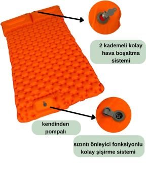 WINDCAMP Şişme Yatak Çift Kişilik - Kendinden Pompalı - Turuncu
